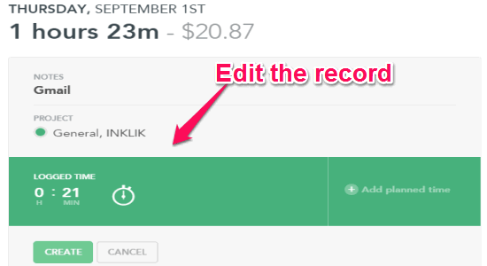 edit tracked time record