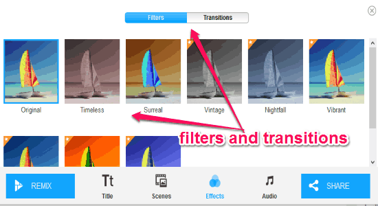 filters and transitions