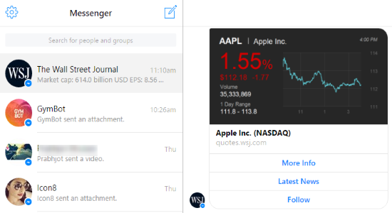 get stock quotes on facebook messenger