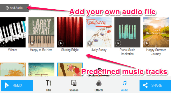 predefined music tracks