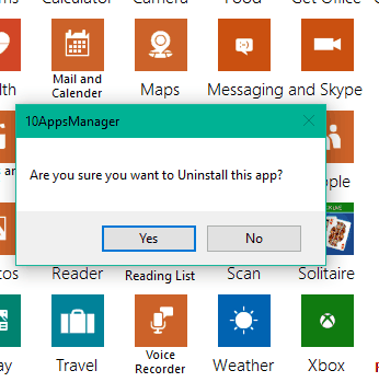 press yes button to uninstall selected app