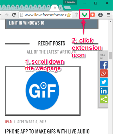 scroll down webpage and click extension icon to remember position