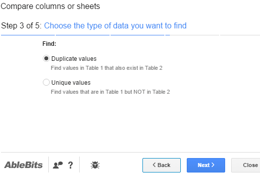 select duplicate values or unique values option