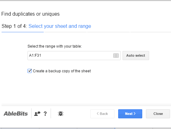 select sheet and range