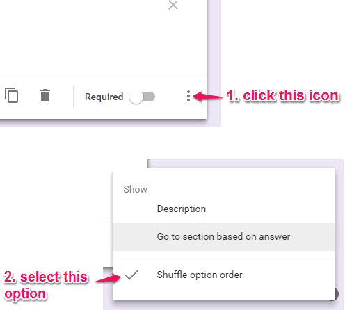 select shuffle option order