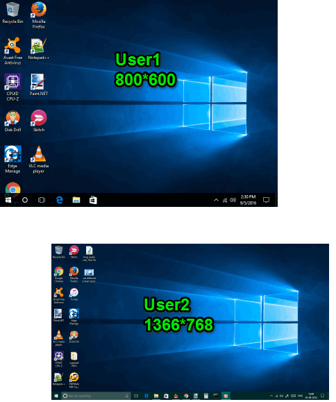 set different resolution for individual user in Windows 10