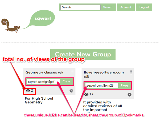 share groups with unique URL