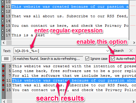 use regular expression and enable auto refresh search