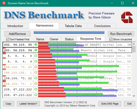 DNS Benchmark- interface