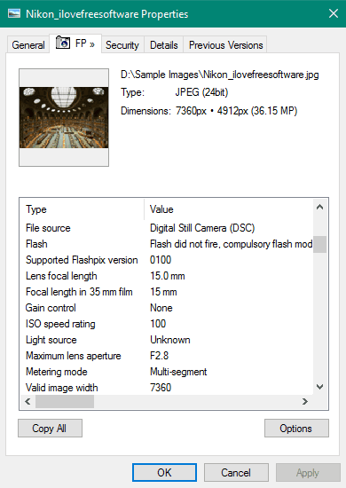 FastPreview- view image exif data in right click properties menu