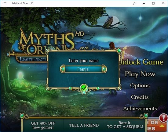 Myths Of Orion HD create profile