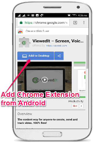 add chrome extension to dektop from android