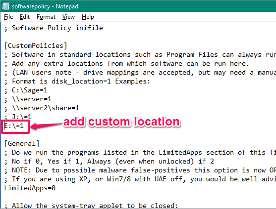 add custom location to allow or block running executable files
