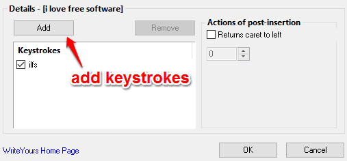 add keystrokes