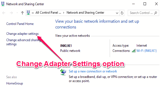 change addapter settings