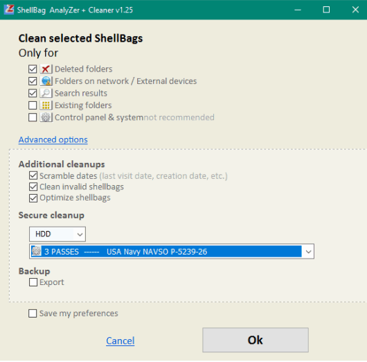 clean selected shellbags