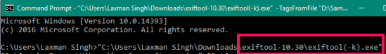 drop exiftool file on command prompt