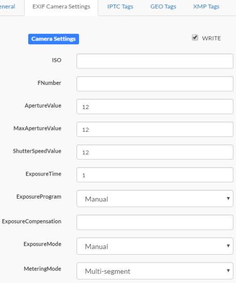 exif camera settings