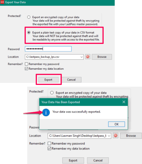 export lastpass data as plain text