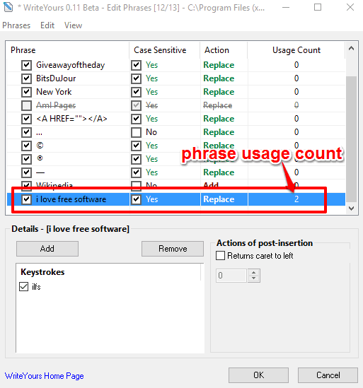 find how many times a phrase is used