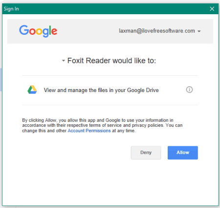 login and give permisssion to foxit reader