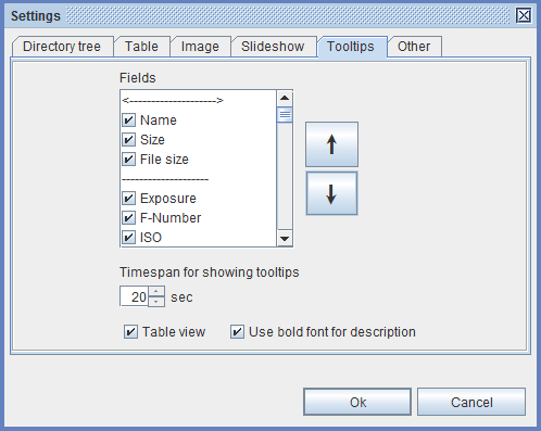 select exif data fields to show