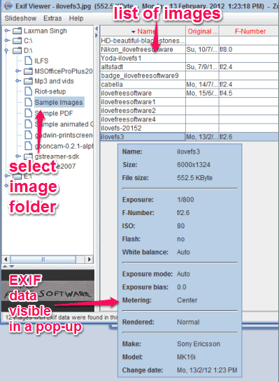 select image folder and place mouse cursor on an image
