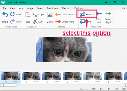 select reverse option in edit menu