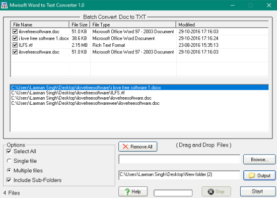 set options and start conversion