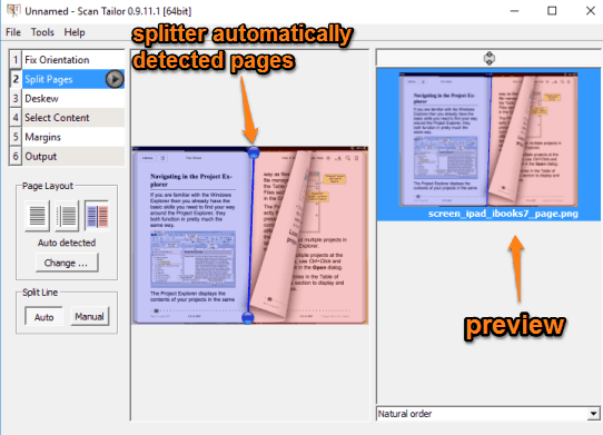 splitted automatically detected pages