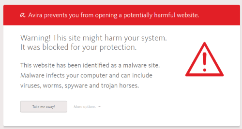 warning message that opens when you try to access malicious site