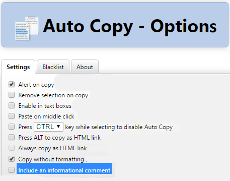 Auto copy settings