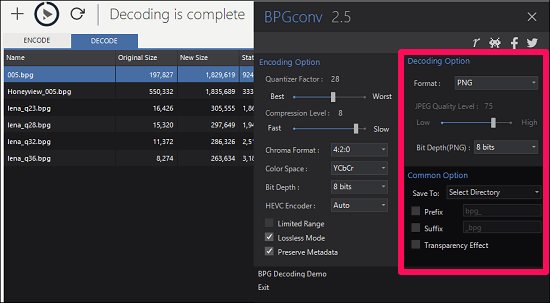 BPGconv bpg decoding setting in best free software convert bpg images jpeg png gif bmp