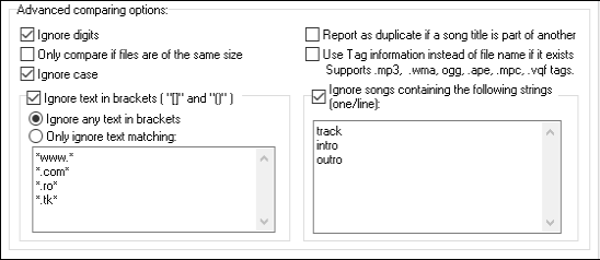 duplicate files finder advanced options menu