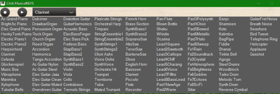 Instrument list of MusicKEYS