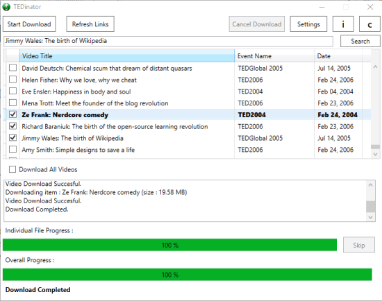 TEDinator- bulk download ted talks