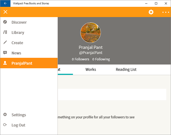 Wattpad menu options