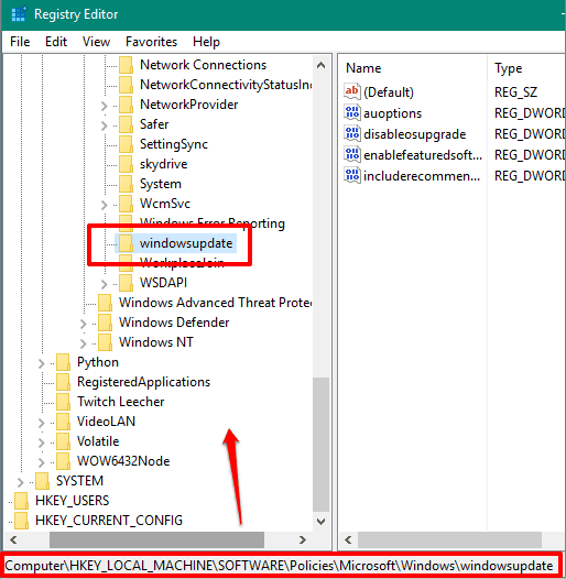 access windowsupdate key