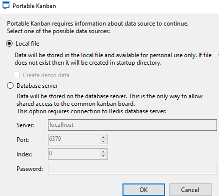 choose data source for Portable Kanban