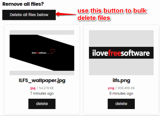 click delete all files below button