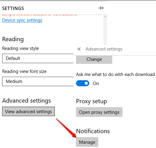 click manage button by accessing advanced settings