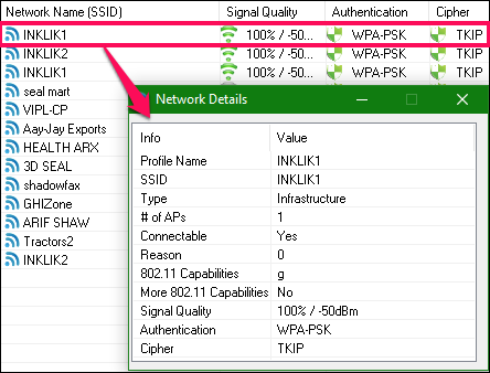 dot11Expert network details in Free WLAN Troubleshooting Suite For Windows