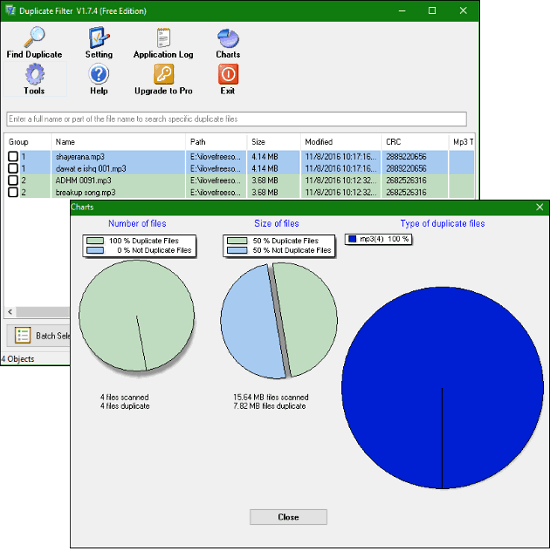 Duplicate filter search results