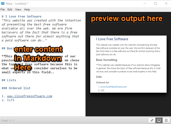 enter content and preview output