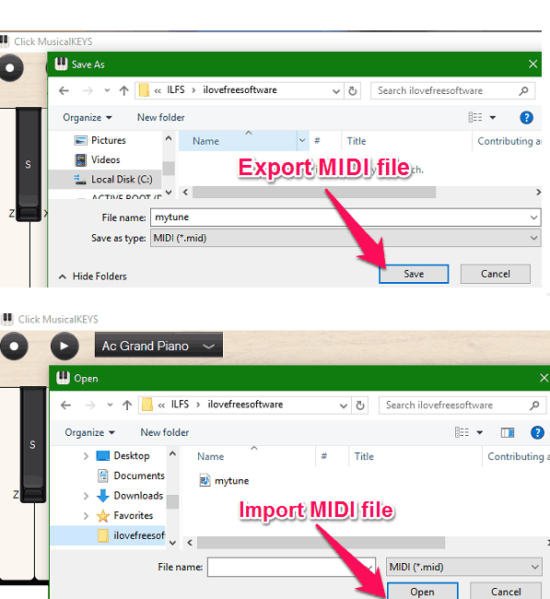 Importing and exporting midi files