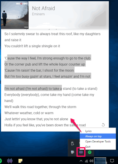 lyrics displaying in floating window