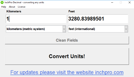 Free unit conversion software for windows: InchPro