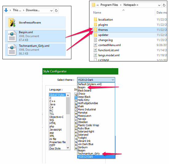 notepad++ changing background color by theme