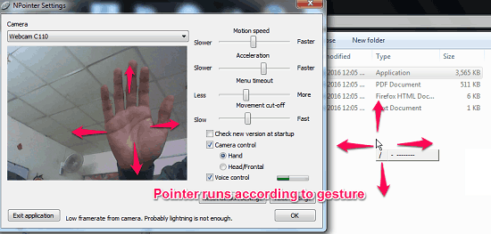 Npointer in action in Free Software to Control Your PC via Gestures and Voice