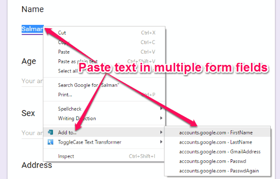 paste text in multiple form fields